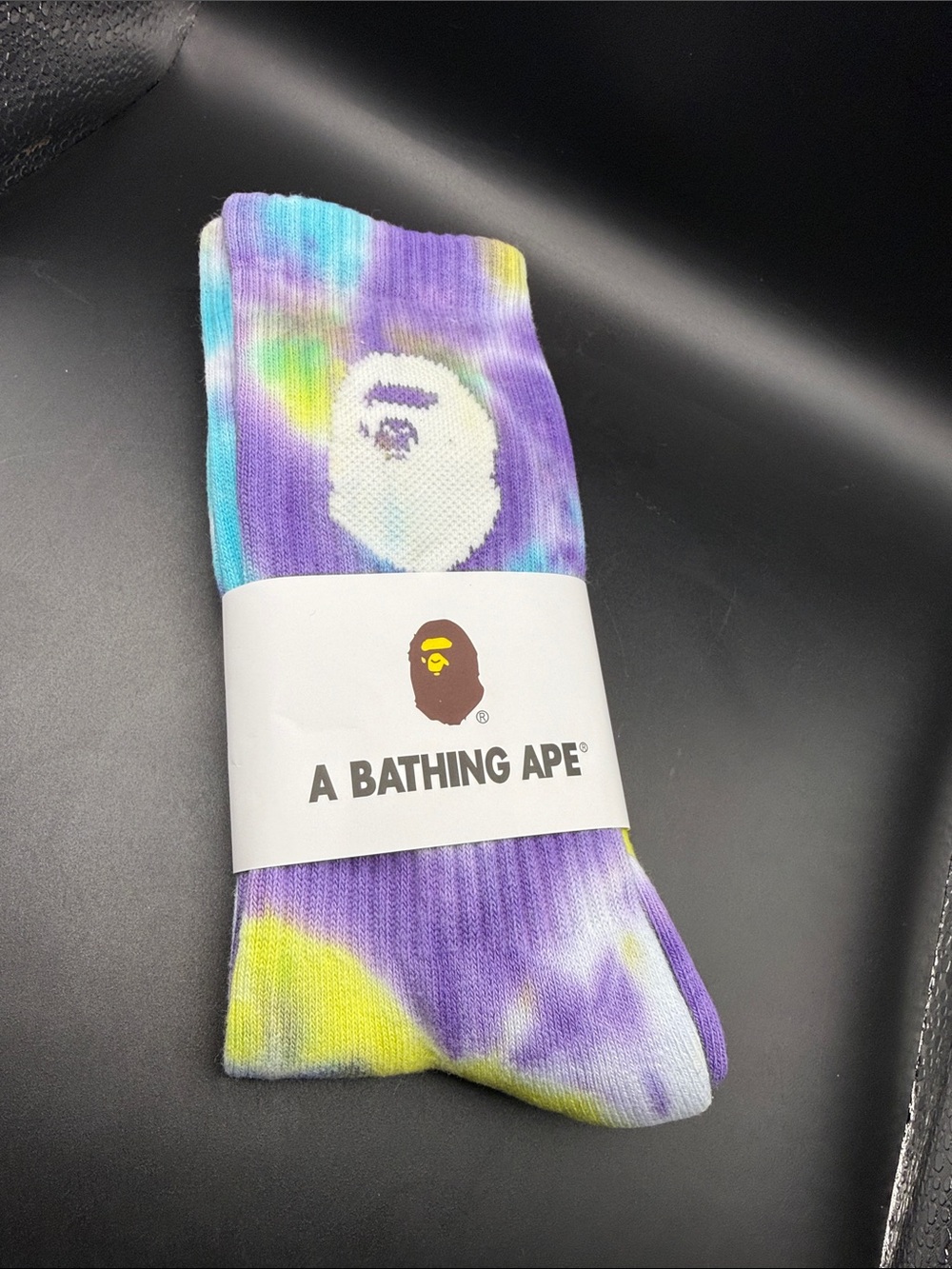 A Bathing Ape Tie-Dye Logo Crew Socks - Purple/Blue/Yellow